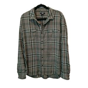 PAIGE Men's Everett Plaid Flannel Shirt  Smoked Olive (Large) Green White Brown